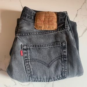 80s/90s vintage Levi’s 501 button fly jeans, faded black